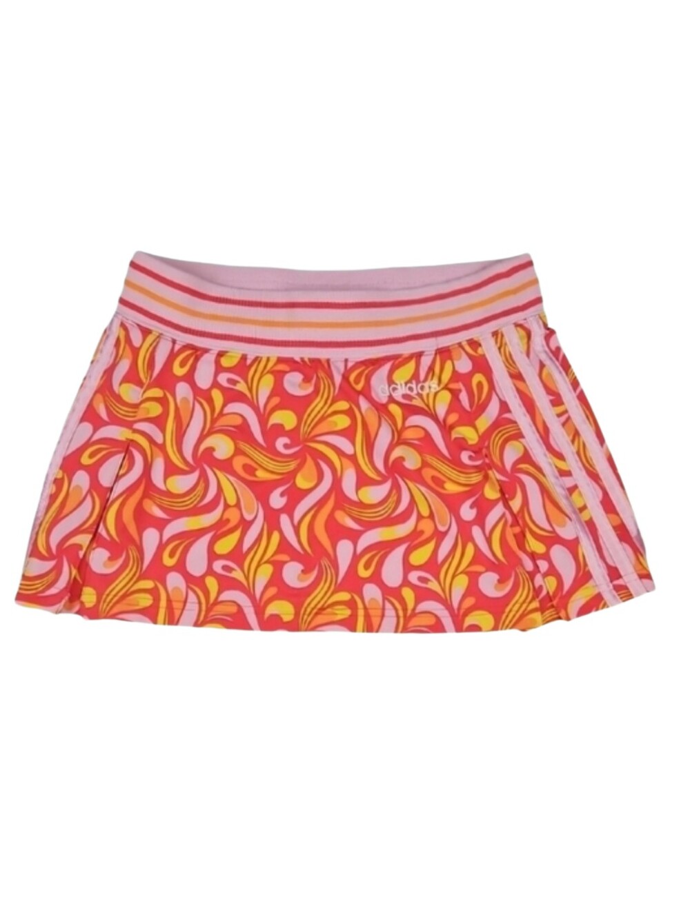 Adidas Tennis Skirt Orange Pink 70s Print Floral 3 Stripes Mini Athletic, XS